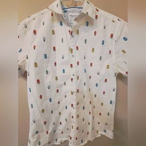 Denim & Flower Men's Casual Shirt S Size Ice Cream Print Short Sleeve100% Cotton